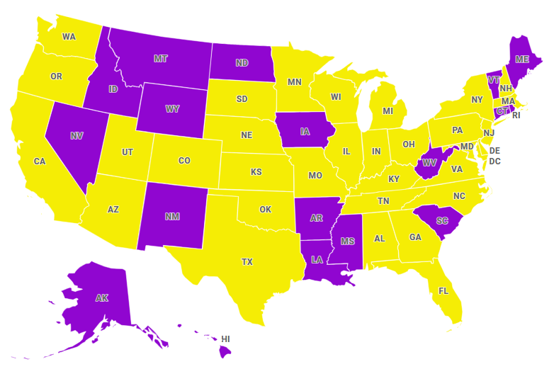 Map of United States showing players from 34 states that attended last year's event